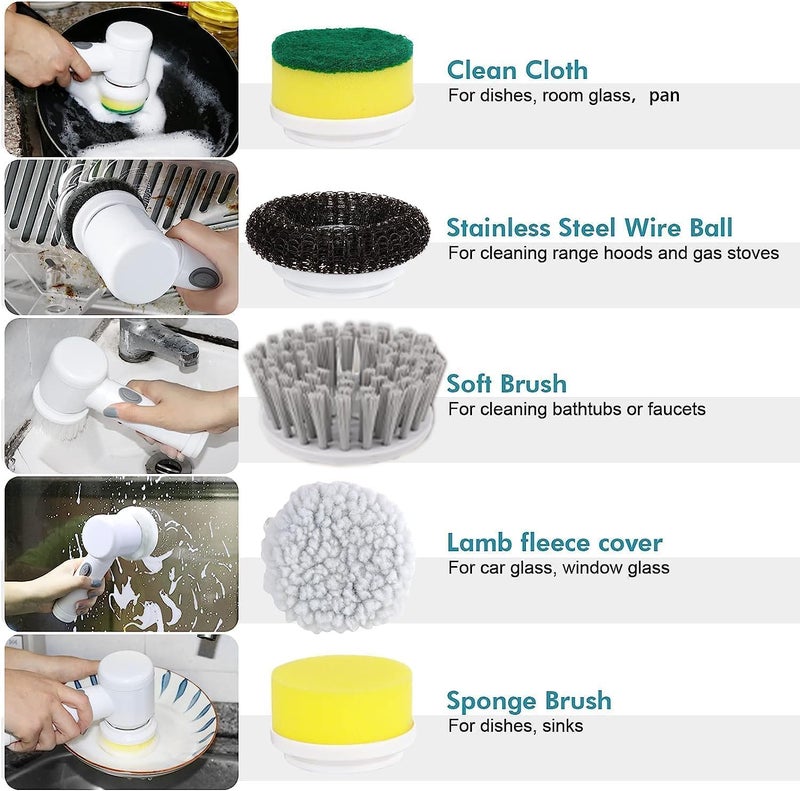 HFLYJPYW Electric Spin Scrubber - Shower Scrubber,Bathroom Scrubber Electric,for Cleaning Tub, Floor, Tile, Window, Sink, Kitchen Cleaning with 6 Electric Cleaning Brush Head (6) - Image 3